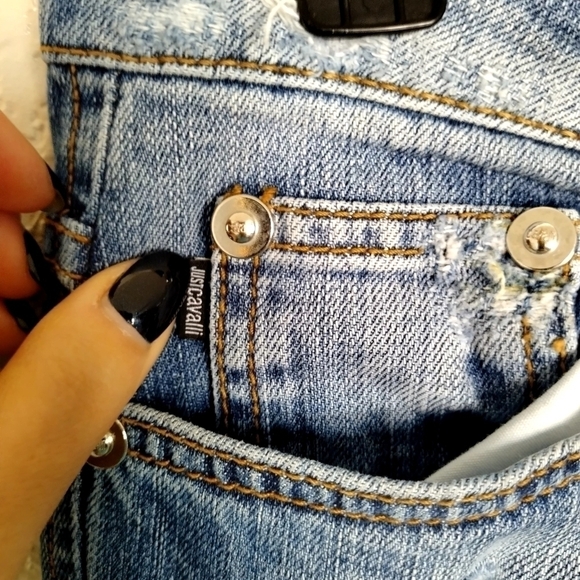 Just Cavalli Distressed patchwork Jeans sz 30 - Picture 5 of 11